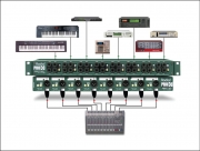 The ProD8 in the Studio:  Set the ProD8 rack ears so that the ¼ inputs are on the front panel to make patching different instruments easy. This give you access to the dual inputs and thru-put jacks for quick connection to amps in the studio.