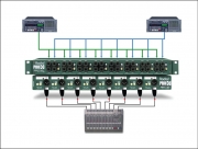  The ProD8 with Rack Synths:  Set the ProD8 up with the XLR outputs facing front to accomodate touring racks of modular synths. With the ¼ inputs on the inside of the rack your synths stay connected while sound techs patch the XLR outs into the main snak